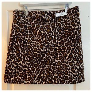 J. Crew NWT Buckle Mini Skirt in Leopard Print Corduroy size 14